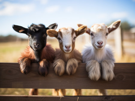 Cute little goats on the farm. Selective focus. Animal.の素材