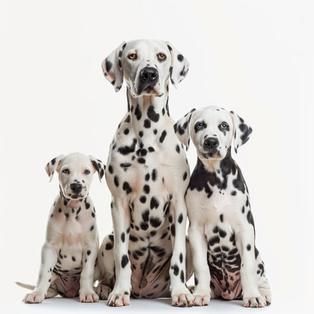 Group of dalmatian puppies in front of a white backgroundの素材