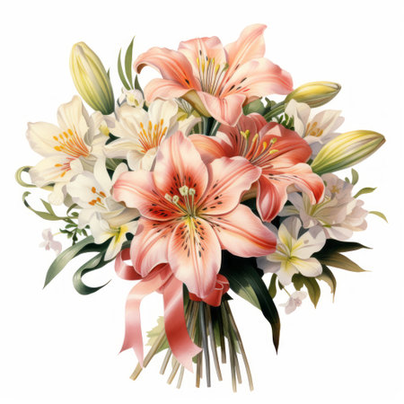 Bouquet of lilies isolated on white background. Watercolor illustration.の素材