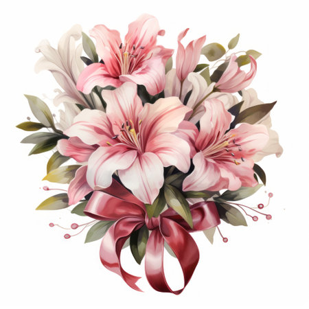 Bouquet of pink lily flowers isolated on white background.の素材