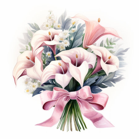 Bouquet of calla lilies. Watercolor illustration.の素材