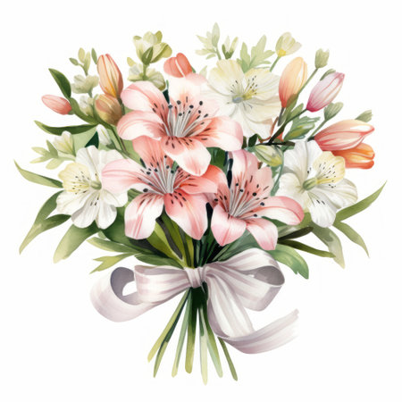 Bouquet of alstroemeria flowers, watercolor illustrationの素材