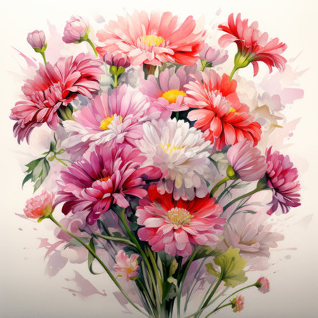Bouquet of pink and red chrysanthemums on a white backgroundの素材