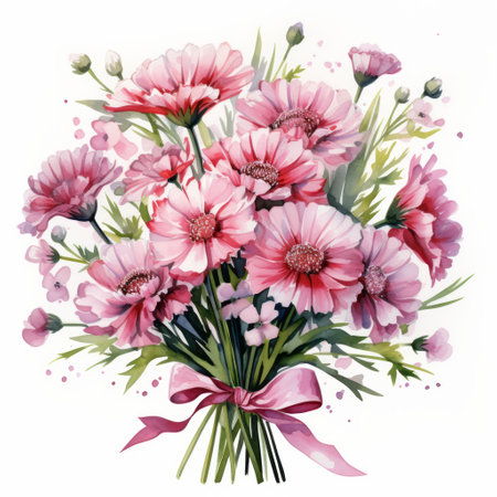 Beautiful bouquet of pink flowers. Hand drawn watercolor illustration.の素材