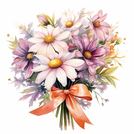 Bouquet of daisies, watercolor illustration on white backgroundの素材