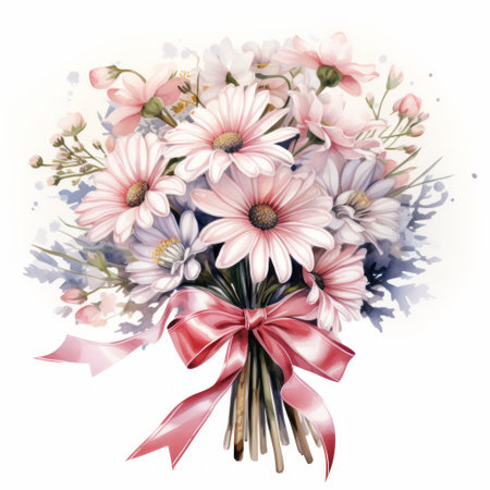 Bouquet of flowers with a red bow, watercolor illustrationの素材
