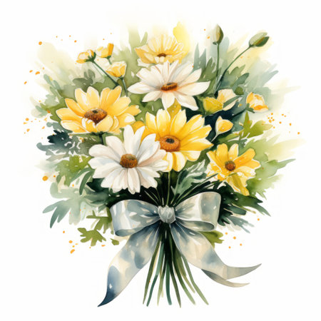Watercolor bouquet of chamomiles and daisiesの素材