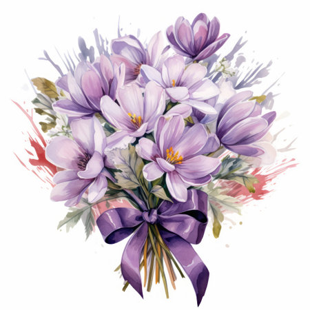 Bouquet of crocus flowers. Watercolor illustration. Hand drawn.の素材