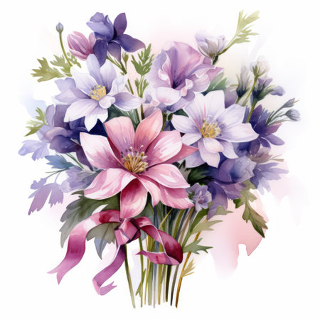 Watercolor bouquet of spring flowers. Hand-drawn illustration.の素材