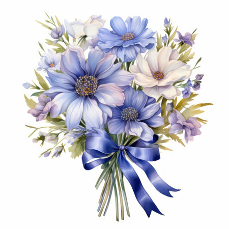 Beautiful vector watercolor bouquet with blue anemone flowersの素材