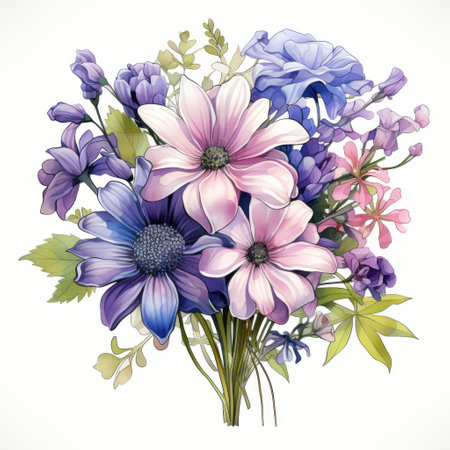 Beautiful bouquet of flowers in watercolor style. Vector illustration.の素材