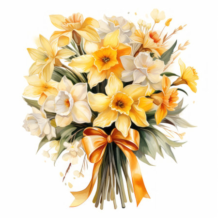 Beautiful bouquet of daffodils on a white backgroundの素材