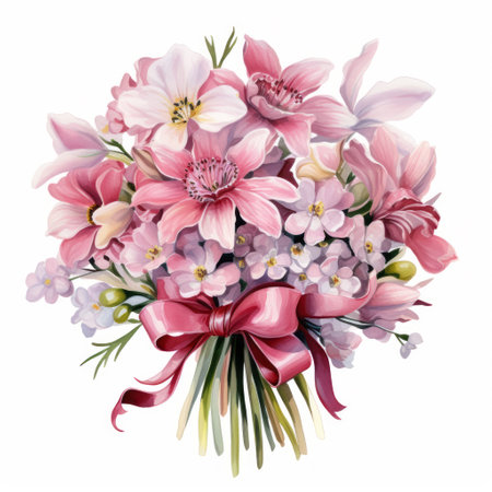 Bouquet of pink and white flowers. Watercolor illustration.の素材