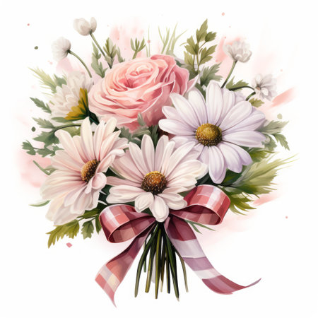 Bouquet of daisies, roses, chamomile and rose on white backgroundの素材