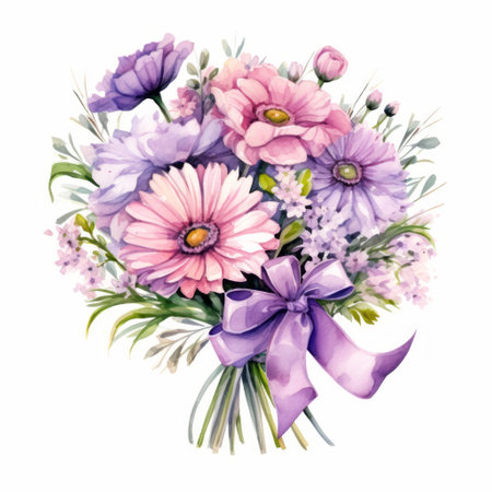 Bouquet of flowers, watercolor illustration on a white backgroundの素材