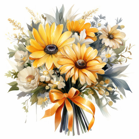 Watercolor bouquet with gerberas and daisies.の素材