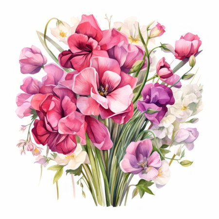 Beautiful bouquet of spring flowers. Hand drawn watercolor illustration.の素材