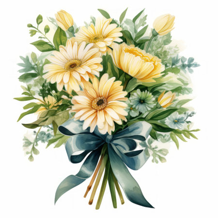 Bouquet with yellow gerbera flowers. Watercolor illustrationの素材