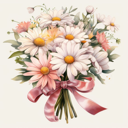 Bouquet of daisies with ribbon. Vector illustration.の素材