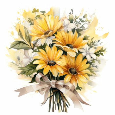 Bouquet of daisies, watercolor illustration on white backgroundの素材