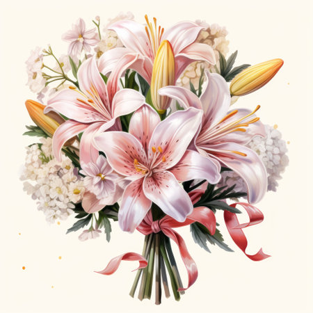 Bouquet of pink lilies and white hydrangeaの素材