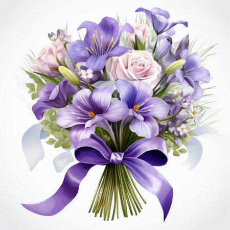Beautiful bouquet of flowers with a bow. Vector illustration.の素材
