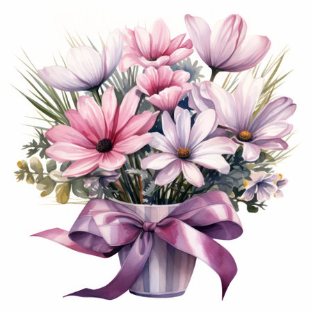 Bouquet of flowers in a vase. Watercolor illustration.の素材