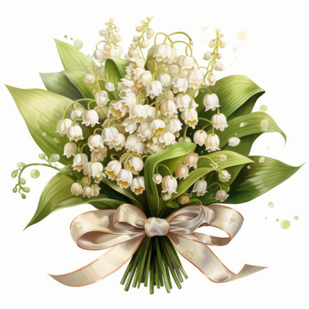 Lily of the valley bouquet with bow. Vector illustration.の素材