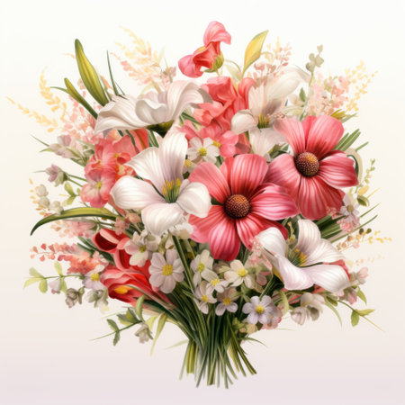 Beautiful bouquet of spring flowers on white background, vector illustrationの素材
