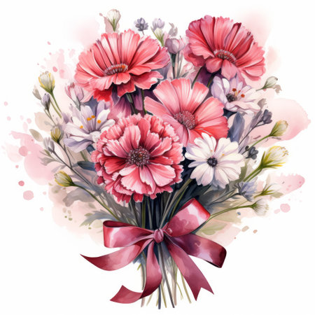 Beautiful bouquet with gerbera flowers, watercolor illustrationの素材