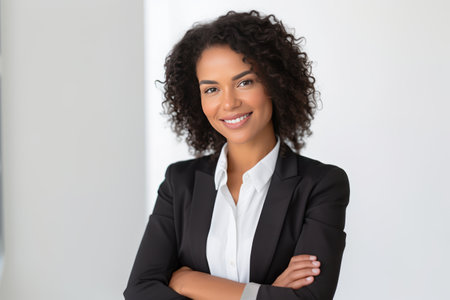 Portrait of a smiling african american businesswoman standing with arms crossedの素材