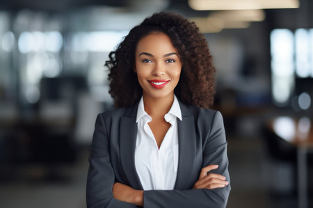 Portrait of smiling african american businesswoman with arms crossedの素材