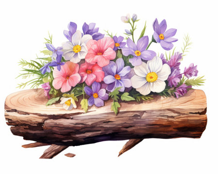 Beautiful vector image with a bouquet of spring flowers on a logの素材