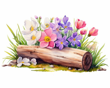 Watercolor spring bouquet with crocus and snowdrops. Hand drawn illustrationの素材