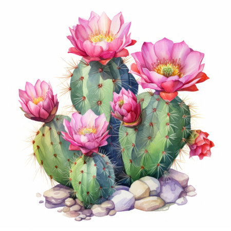 Watercolor cacti on a white background. Watercolor illustrationの素材