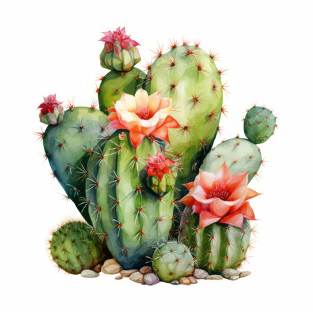 Watercolor cactus illustration. Hand drawn cacti isolated on white backgroundの素材