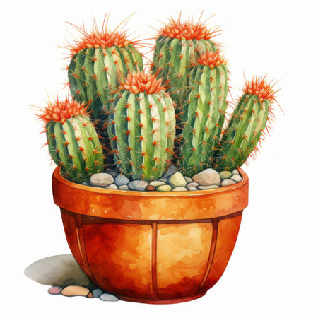 Cactus in a pot. Watercolor illustration on white background.の素材