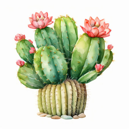 Watercolor cactus isolated on white background. Hand drawn illustration.の素材