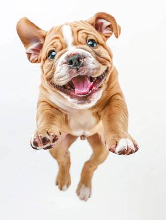 Portrait of a cute English Bulldog puppy on a white backgroundの素材