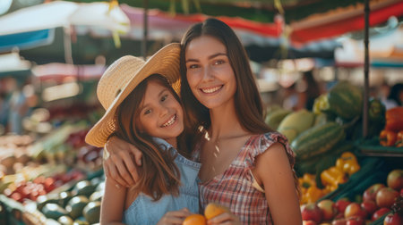 Mother and daughter are shopping at the market. The concept of a happy family.の素材