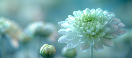 Beautiful white chrysanthemum flower on blue background.の素材