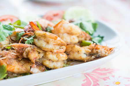 Stir-fried shrimp with garlic and pepperの写真素材