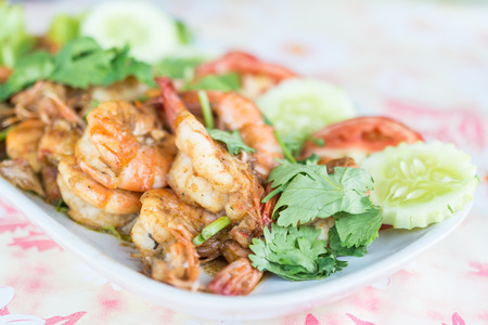 Stir-fried shrimp with garlic and pepperの写真素材