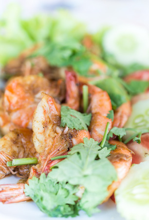 Stir-fried shrimp with garlic and pepperの写真素材