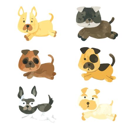 Dog Cartoon watercolor collection on white background , Hand drawn character for Kids, Greeting Card , Cases design, Postcards, Product, Notebook and moreのイラスト素材