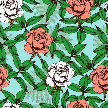 Roses Seamless Pattern Hand drawnのイラスト素材