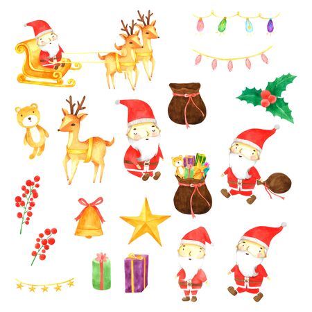 Christmas set watercolor isolated on white background. Hand drawn painted for designのイラスト素材
