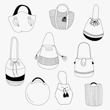 Handbag cartoon doodle outline hand drawn collectionのイラスト素材