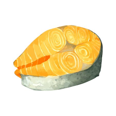 Salmon slice watercolour isolated on white backgroundのイラスト素材