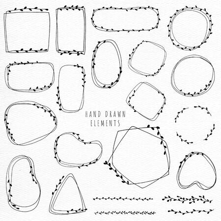 Doodle flower wreath and frame hand draw line art minimal styleのイラスト素材